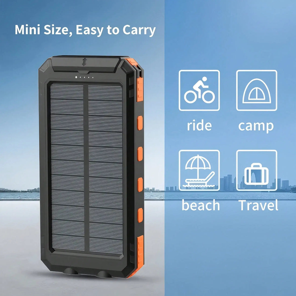 Solar Power Bank Charger With USB C And LED Flashlight