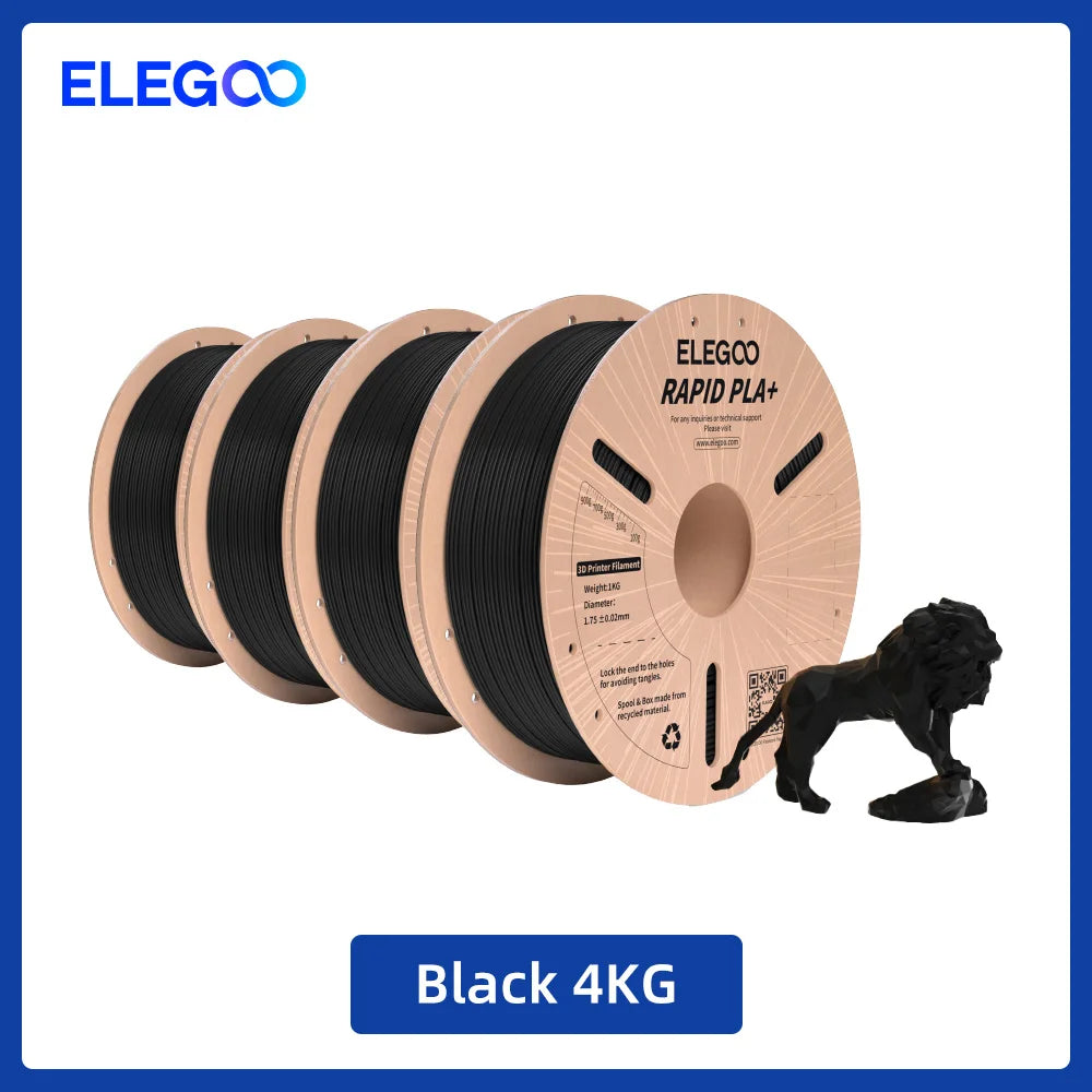 ELEGOO Rapid PLA Plus Filament 1.75mm, 3D Printer Filament for 30-600 MM/s High Speed Printing, 4 Pack 1kg Spool(2.2lbs)