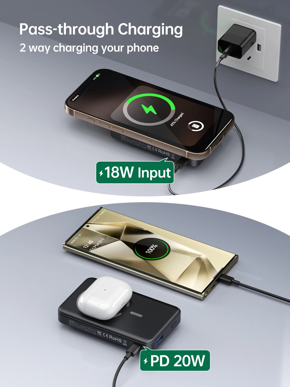 NEWDERY MagSafe Power Bank for iPhone and Apple Watch Supports Wireless Charging