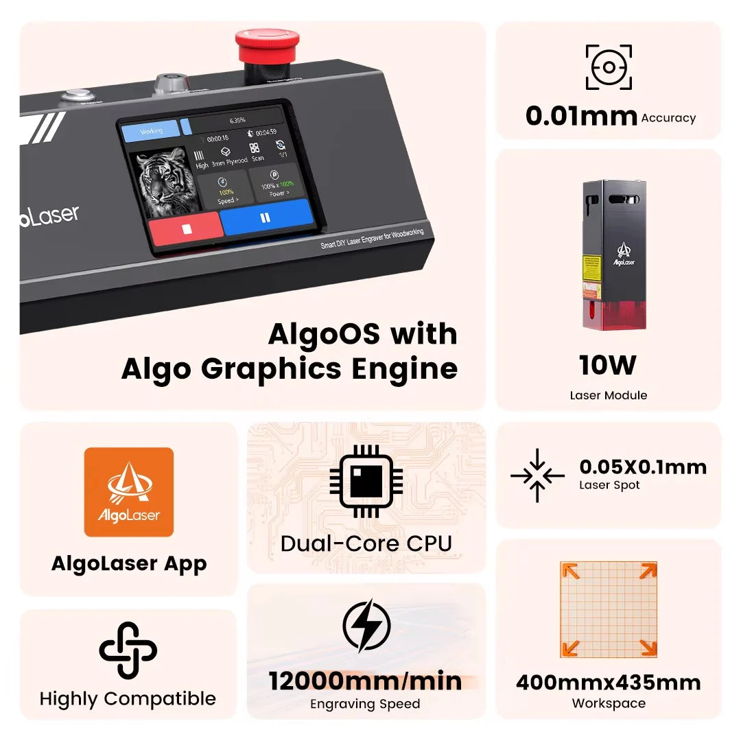 AlgoLaserCNC CNC Laser Cutter Engraver With WiFi And Offline PWM