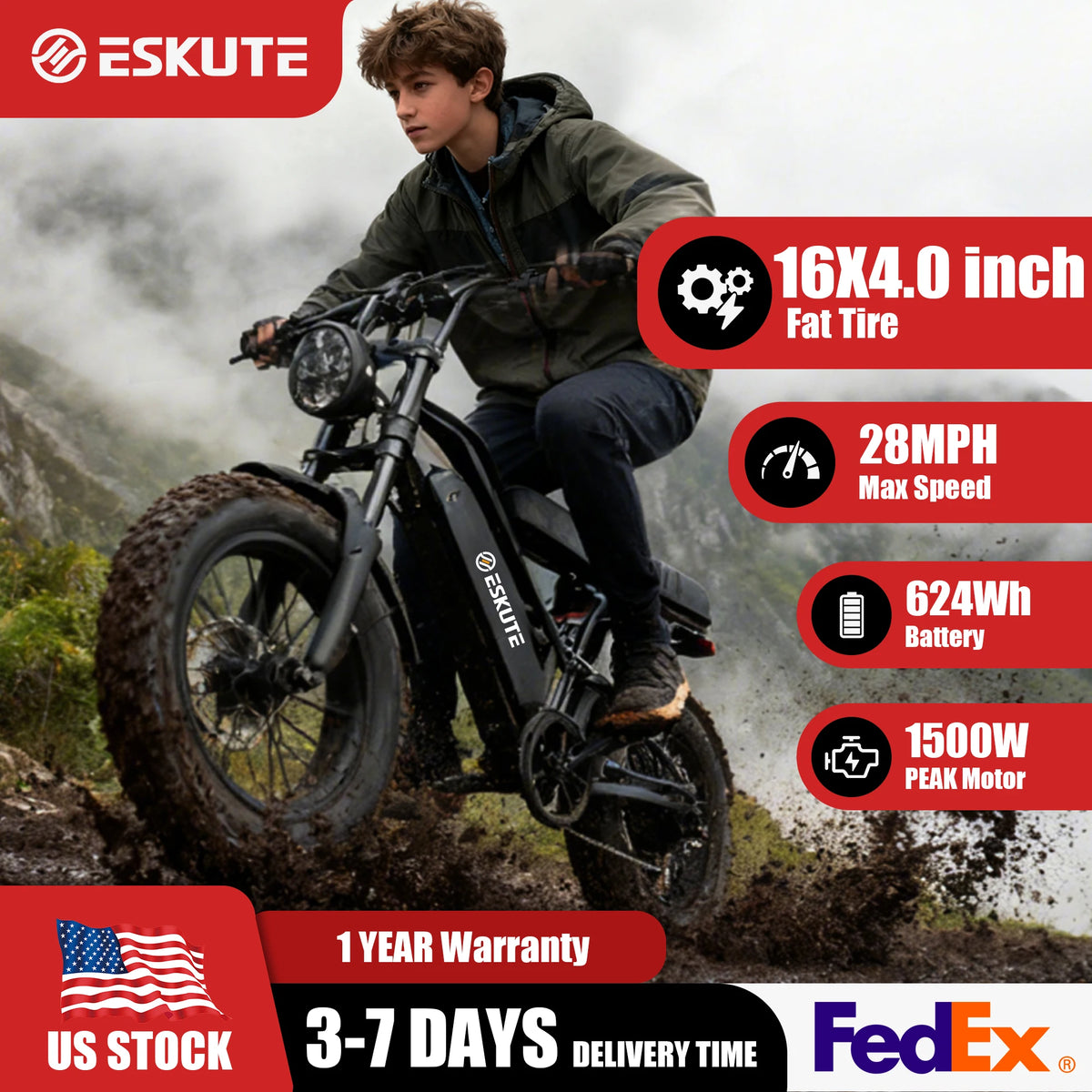 Eskute V100 Electric Dirt Bike Featuring Fat Tires And Suspension