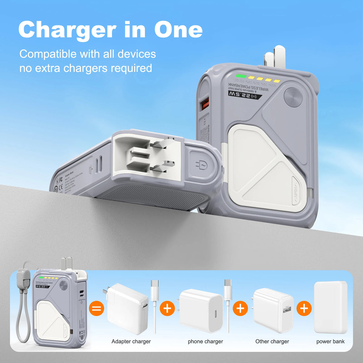 PRUNUS Magnetic Wireless Power Bank With Fast Charging Cables