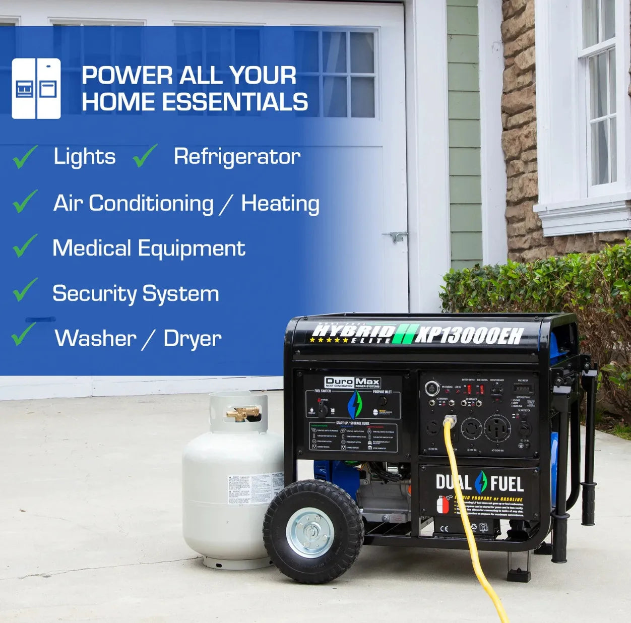 13000 watt portable dual fuel gas propane generator