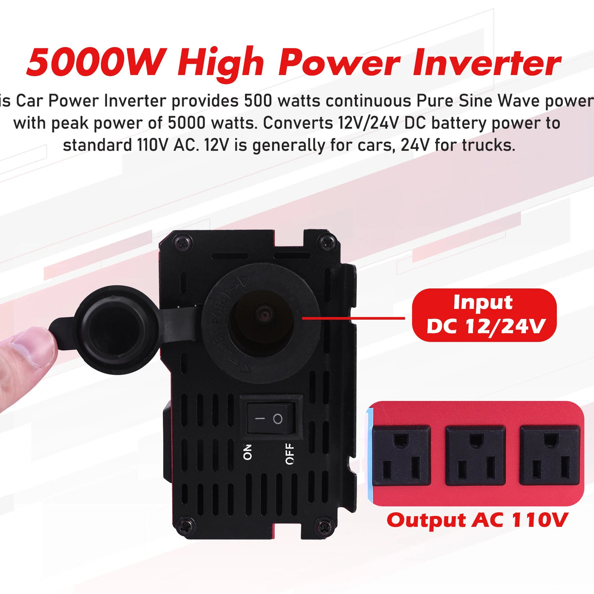 5000W Pure Sine Wave Car Power Inverter 12V 110V Converter