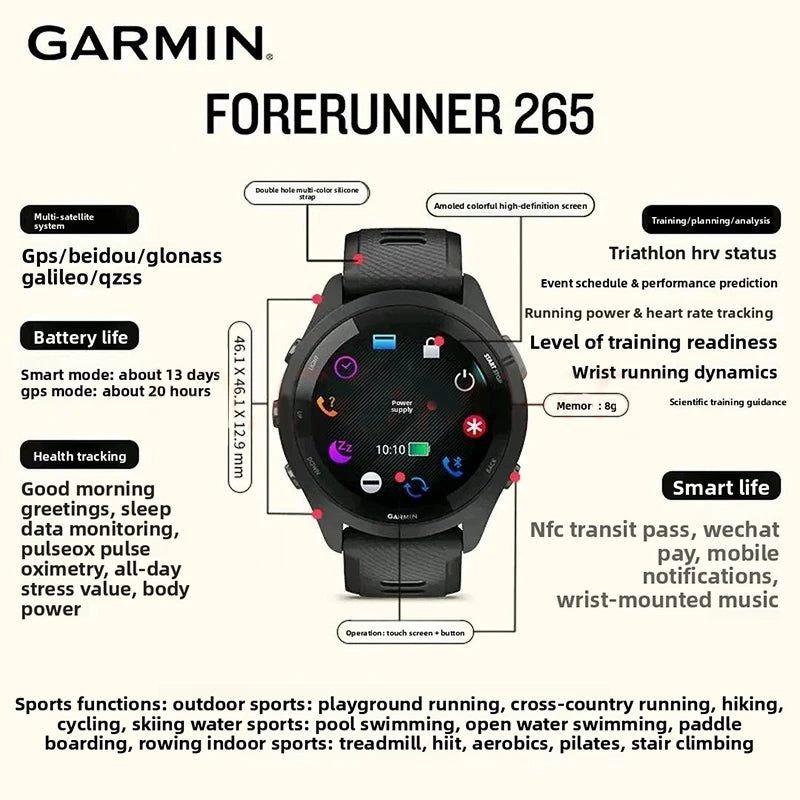 Garmin Forerunner 265 GPS Smartwatch AMOLED Display Heart Rate Monitor