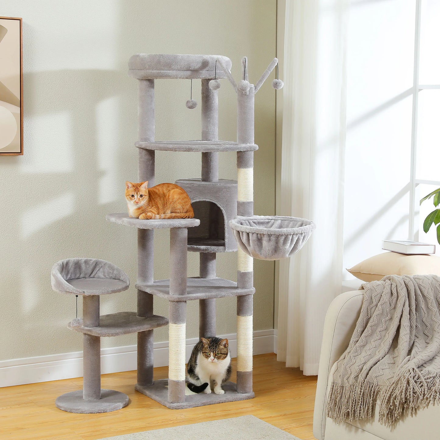 PEQULTICN Multi Level Cat Tree with Scratching Posts and Hammock