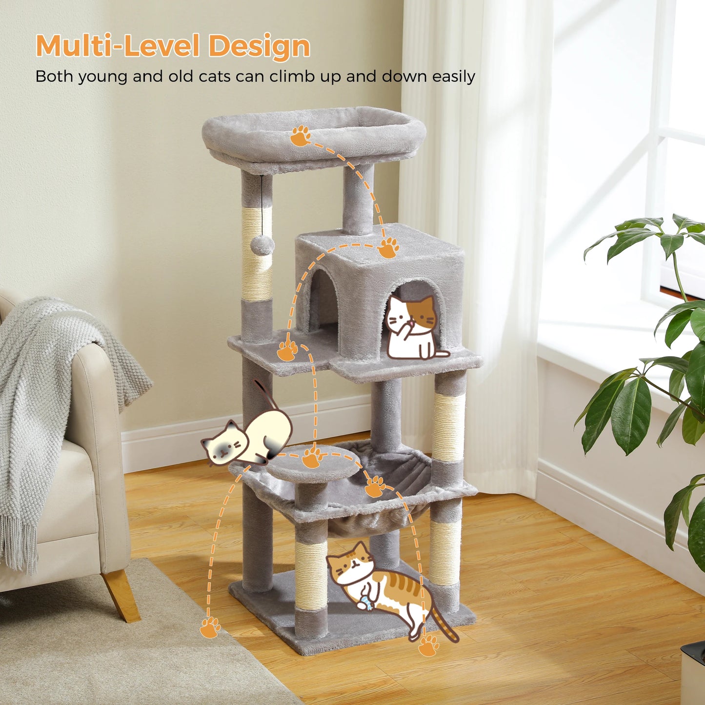 PETEPELACN Cat Tree Indoor Five Level Large Cat Tower