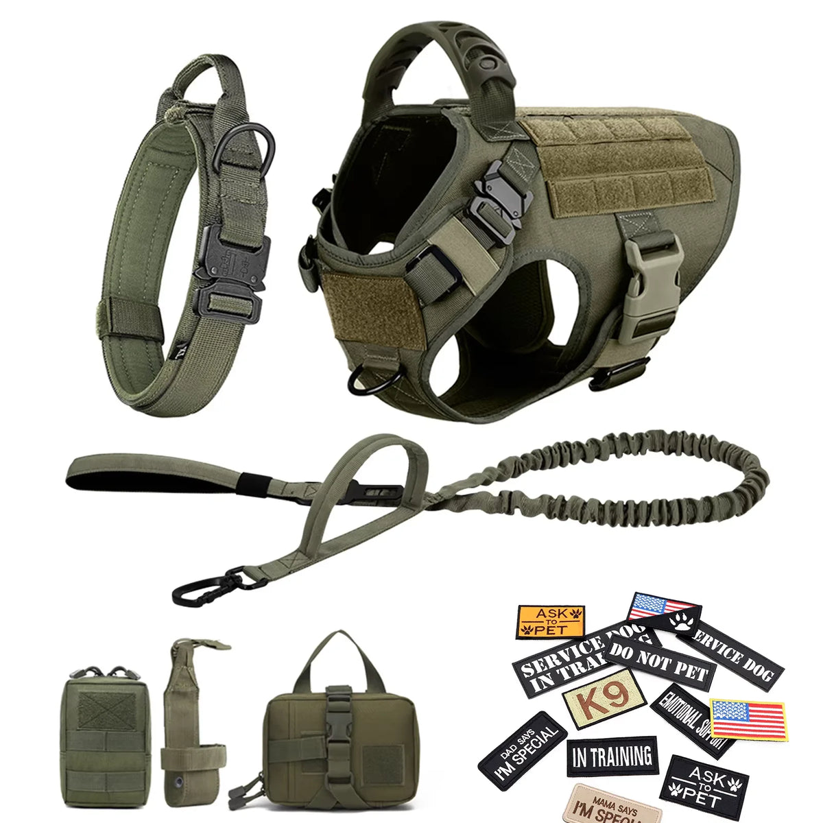 PetraVel Tactical Dog Harness Vest Set With Training Accessories