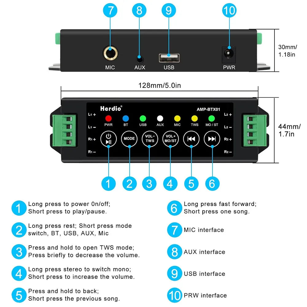 Herdio 800W 6.5 Inch Outdoor Waterproof Bluetooth Speakers HD Digital Stereo Effect Wall Mounted Sound System For Patio 2 Pairs