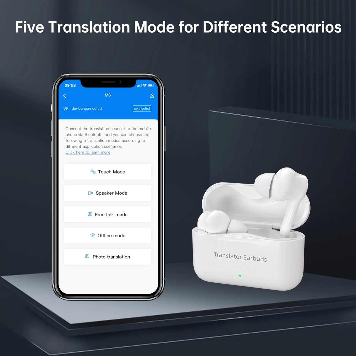 Wooask M6 Bidirectional Translator Earbuds Supporting 144 Languages