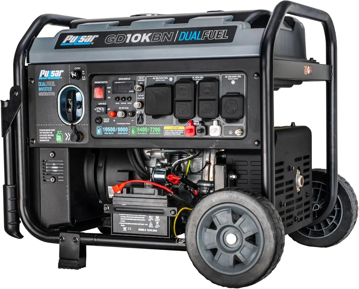 10500W Dual Fuel Portable Inverter Generator with Electric Start, RV Ready & Wheel Kit for Home Backup