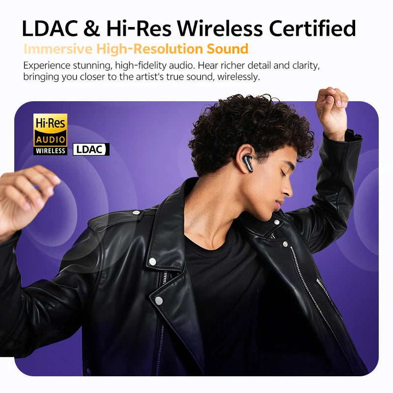 Ship From ES/PL/BR QCY HT18 MeloBuds N70 Wireless Earphones Bluetooth 6.0 Adaptive Hybrid ANC 6 Mics LDAC Hi-Res Audio Earbuds