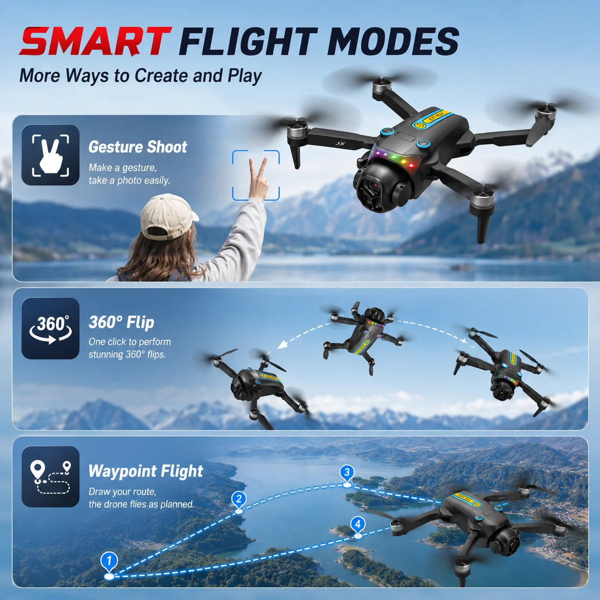 ZNLYRION RC Drone Optical Flow Headless Mode 360 Stunt Roll