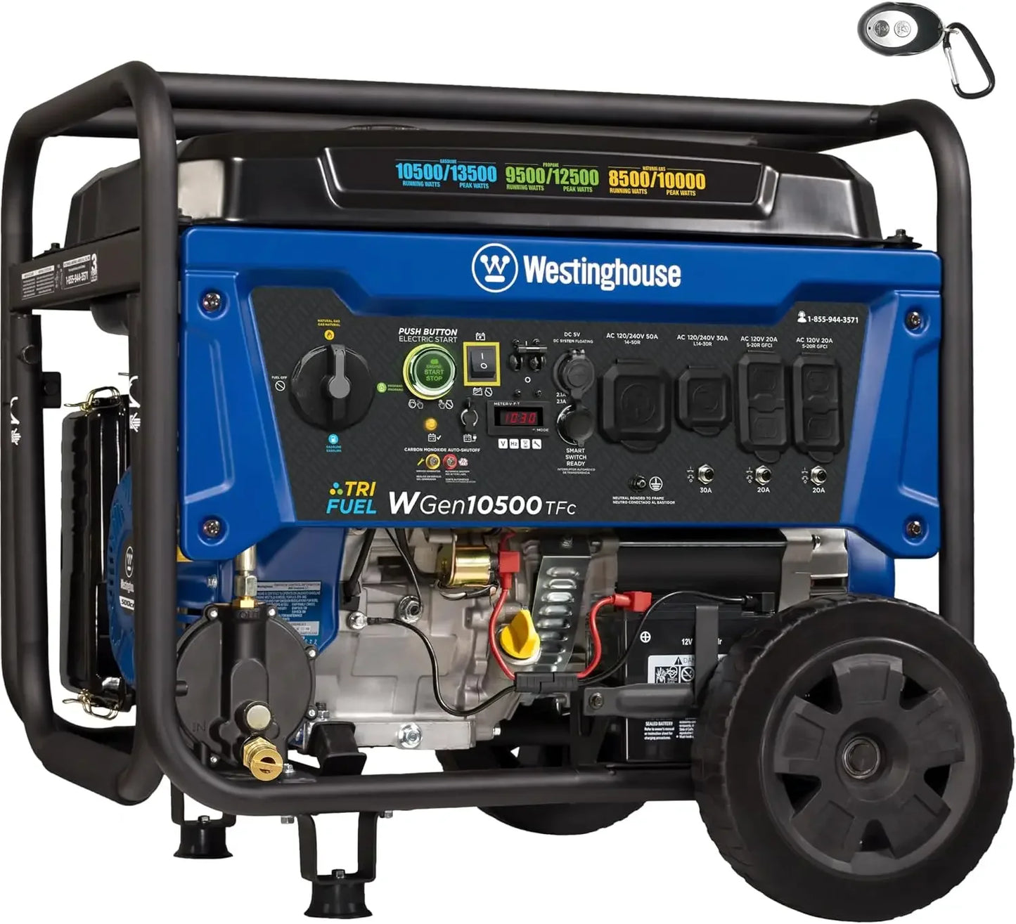 13500 Peak Watt Tri-Fuel Home Backup Portable Generator, Remote Electric Start, Transfer Switch Ready, Gas, Propane