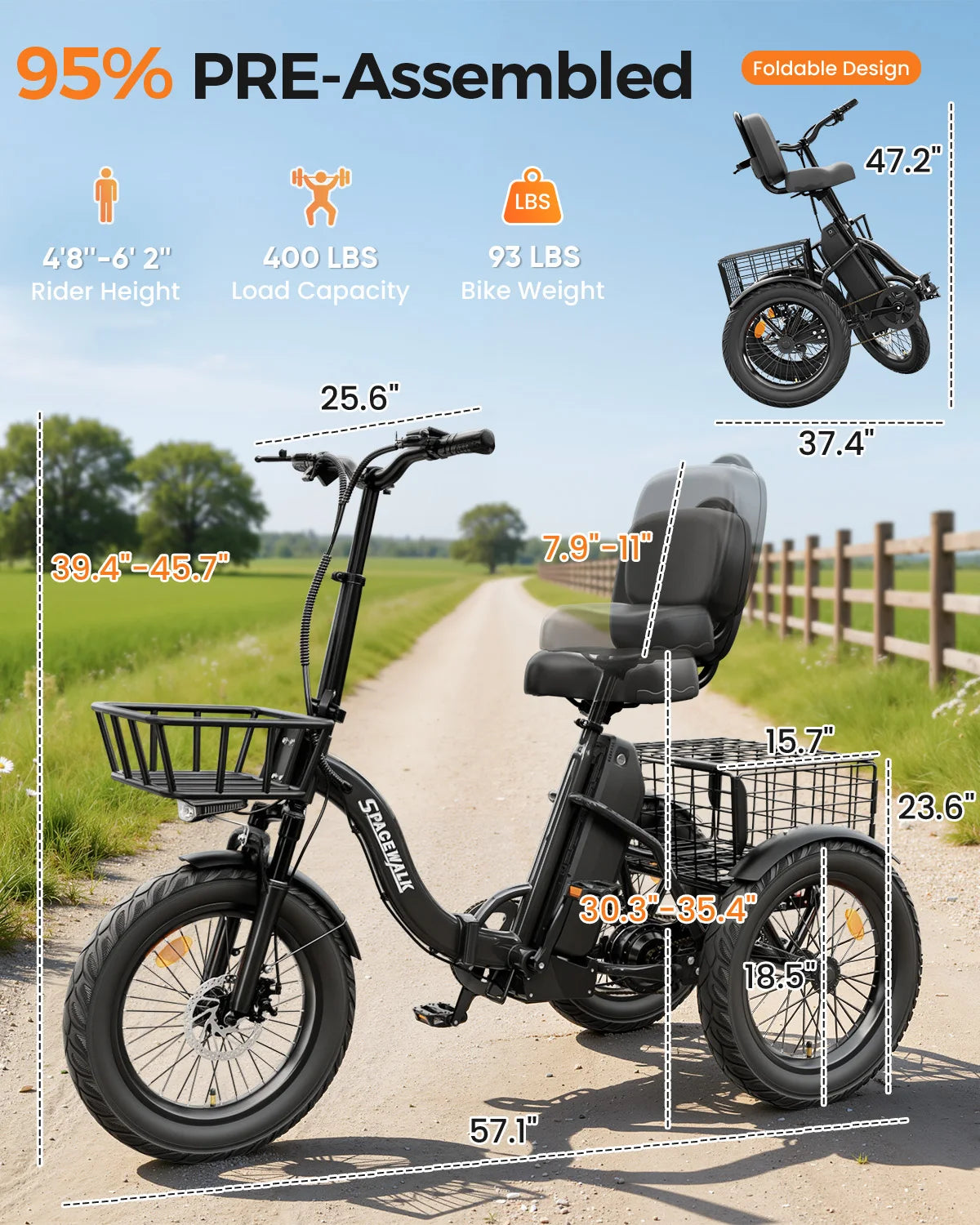 Spacewalk Folding Electric Trike With Extended Battery Range