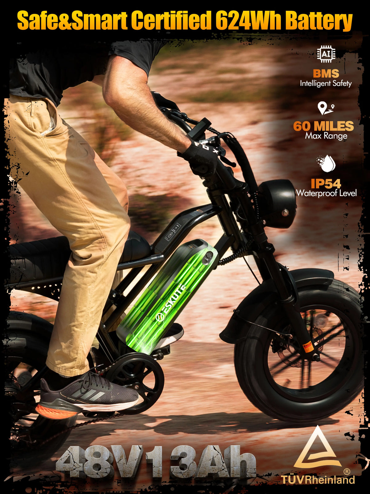 Eskute V100 Electric Dirt Bike Dual Suspension 60 Mile Range