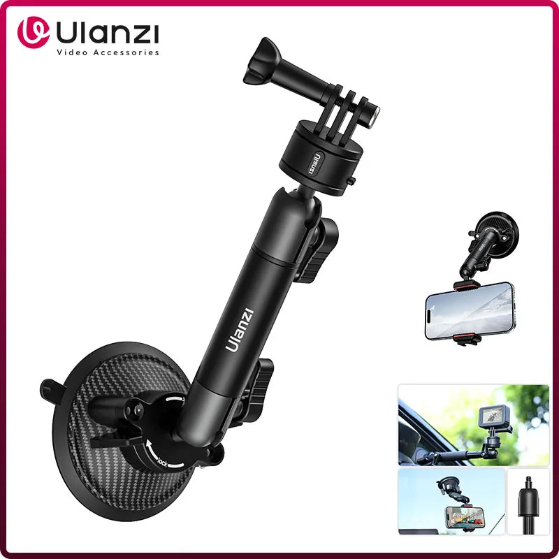 Ulanzi Go-Quick II Action Camera Smartphone Suction Cup Mount 1/4'' Screw 360° Ballhead For GoPro for Insta360 Phone Car Holder