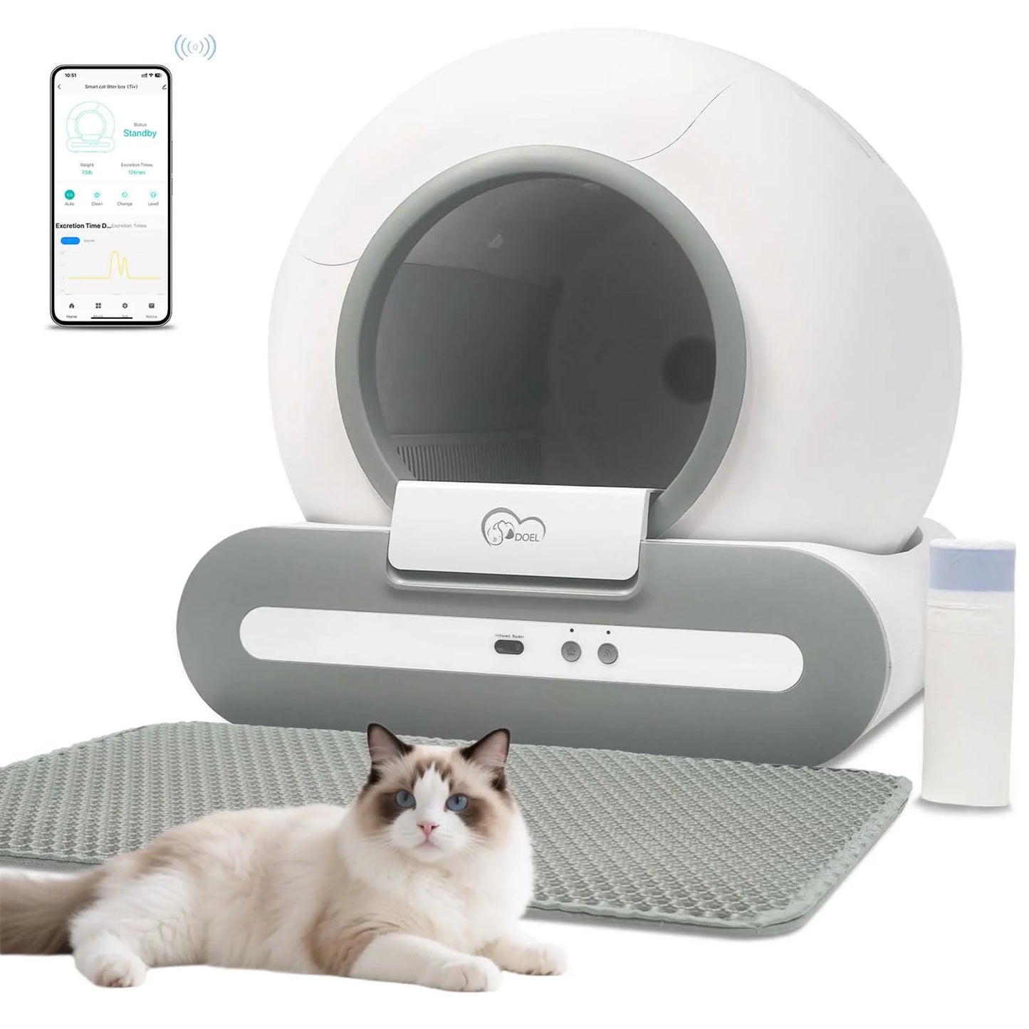 DOEL App Controlled Self Cleaning Cat Litter Box 2.4G WiFi