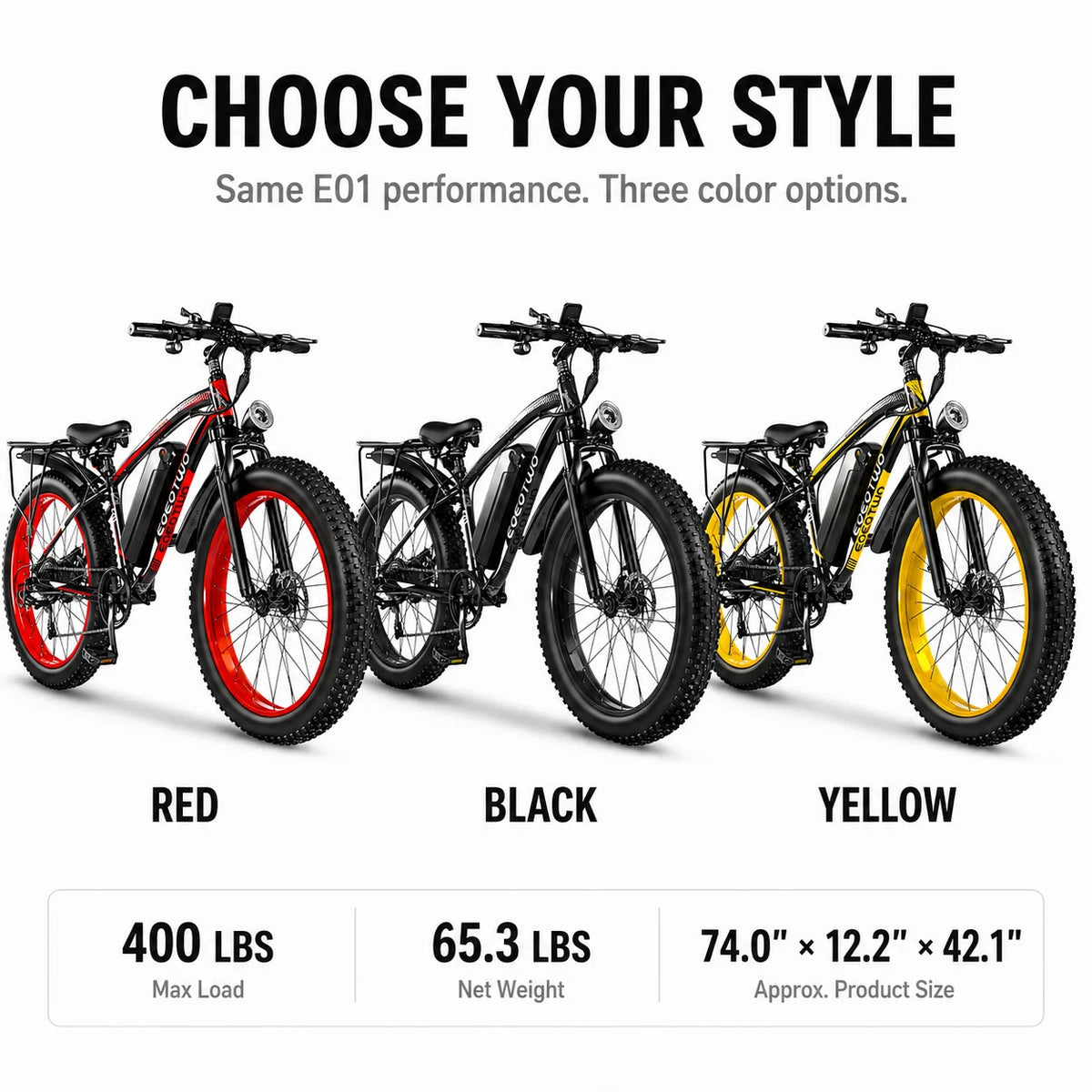 Eoeotwo 750W Aluminum Fat Tire Electric Bike 48V Battery