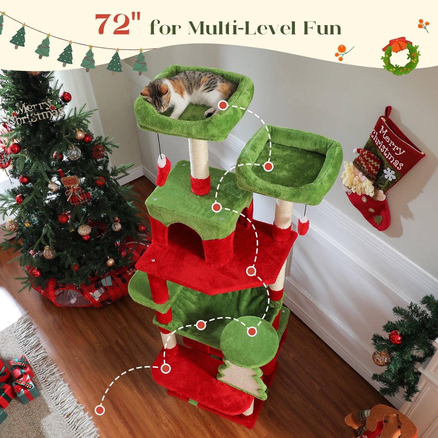 PAWZ Road Christmas Cat Tree With Sisal Scratching Posts