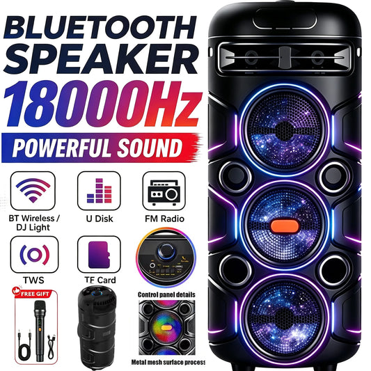 Portable Bluetooth Speaker With Microphone, FM Radio And Colorful Lights