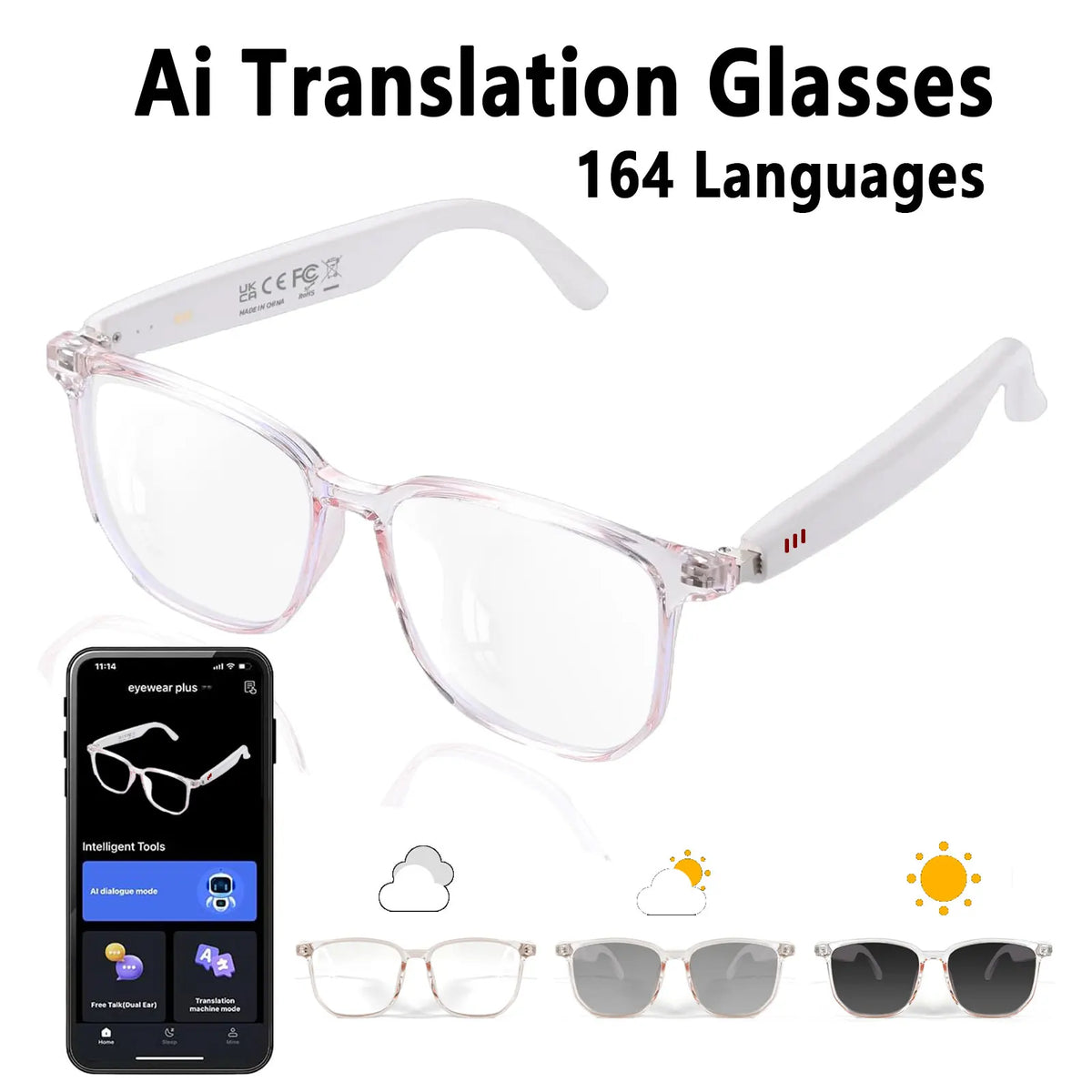 Giinova Smart AI Translation Glasses With Adaptive Photochromic Lenses