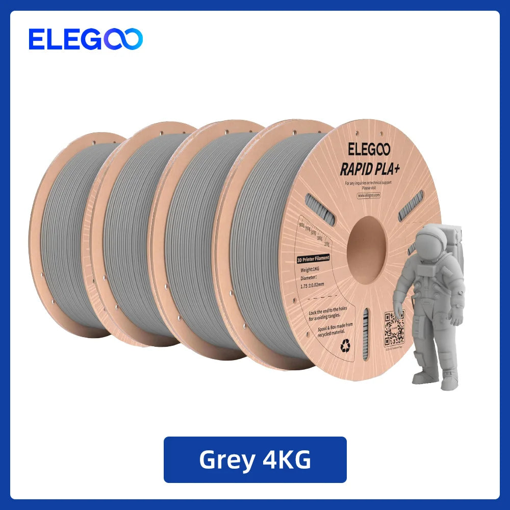 ELEGOO Rapid PLA Plus Filament 1.75mm, 3D Printer Filament for 30-600 MM/s High Speed Printing, 4 Pack 1kg Spool(2.2lbs)