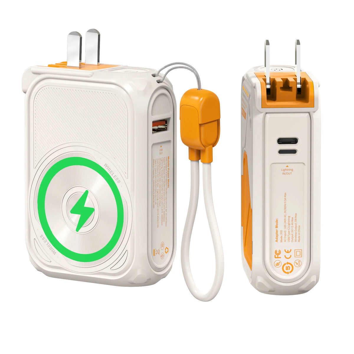 PRUNUS Magnetic Wireless Power Bank With Fast Charging Cables