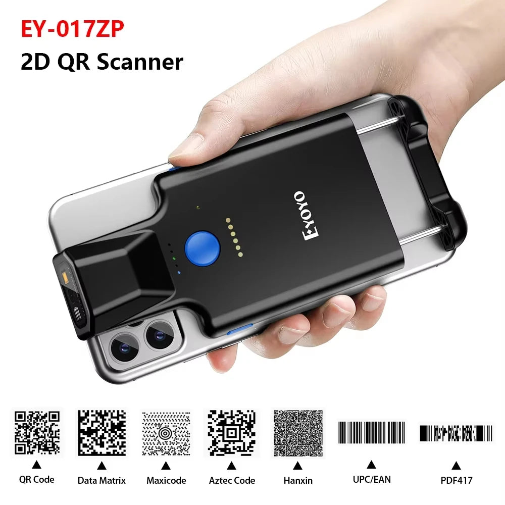 Eyoyo EY-017 Back Clip Bluetooth Barcode Scanner Portable 1D 2D QR Wireless Bar Code Reader with 1600mAh Rechargeable Battery, Compatible with iPad, iPhone and Android, For Book Warehouse Inventory Management