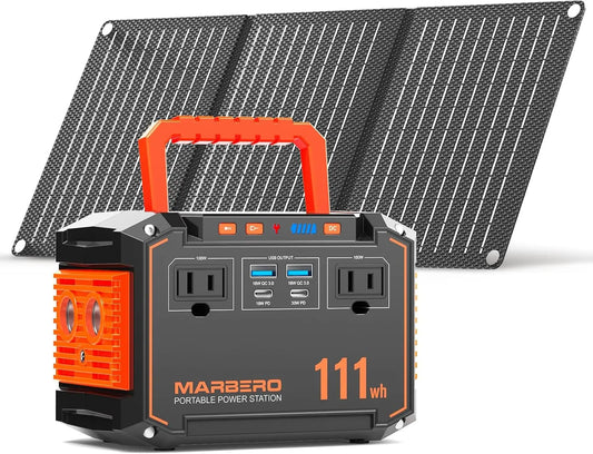 150W Peak Solar Generator with 30W Panel, 111Wh Portable Power Station for Camping, Travel & Emergency