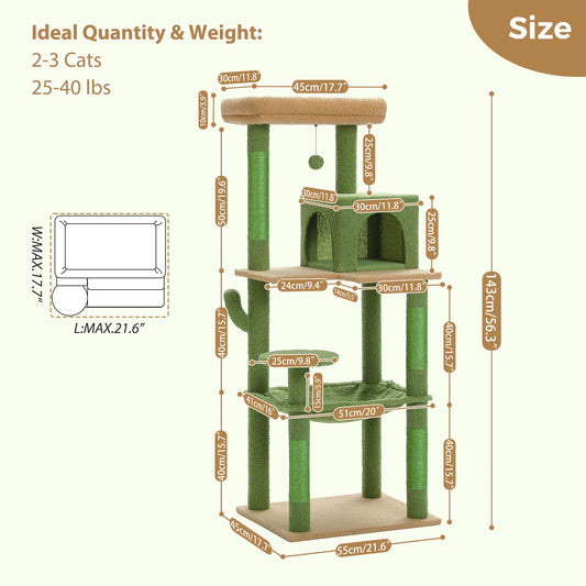 PAWZ Road Cactus Cat Tree Tower with Large Indoor Hammock