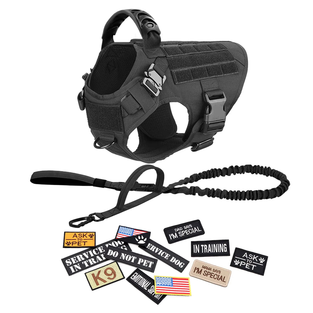 PetraVel Tactical Dog Harness Vest Set With Training Accessories