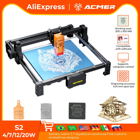 Acmer S2 Laser Engraver Cnc Cutting Machine Wood Leather
