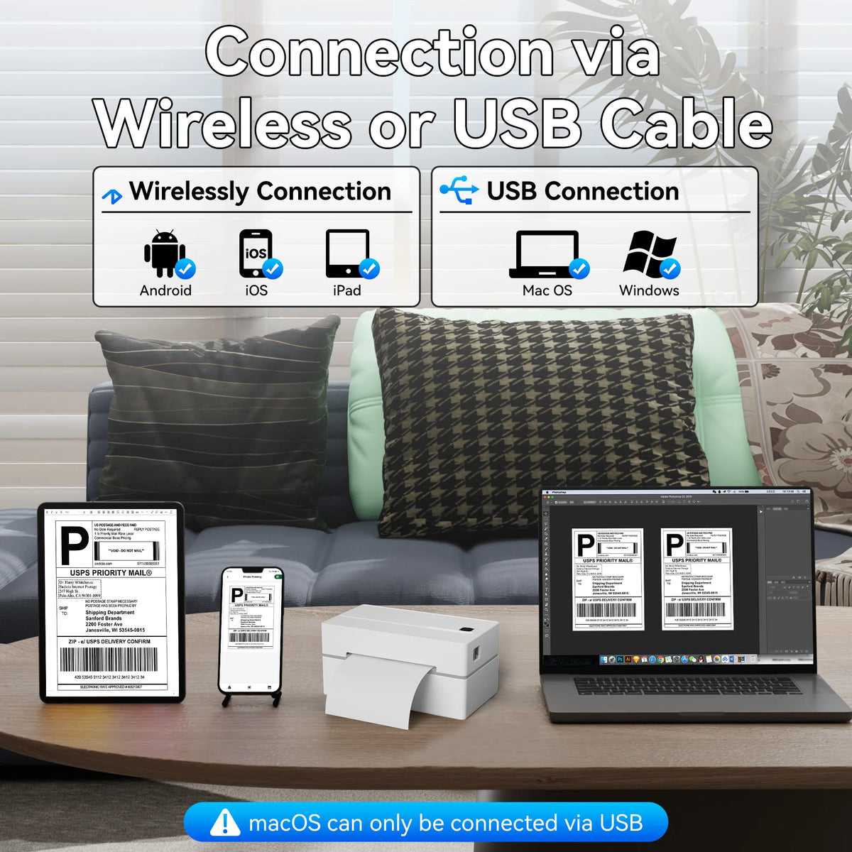 PeriPage Bluetooth Thermal Shipping Label Printer,Wireless 4x6 Shipping Label Printer for Shipping Packages,Support Windows&Mac