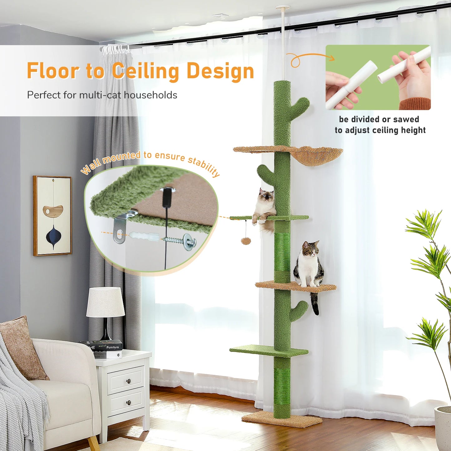 PEQULTICN Adjustable Cat Tree With Scratching Posts Hammock