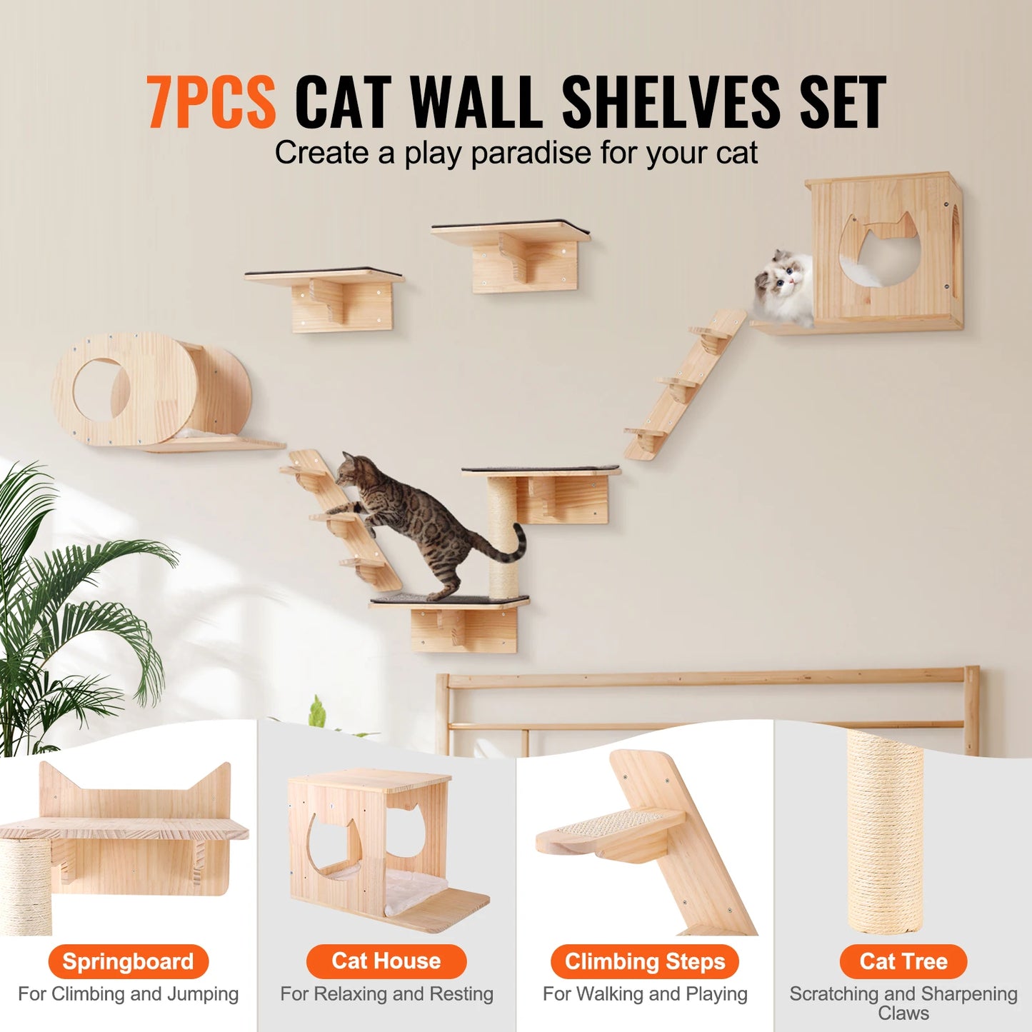 NONECN Wall Mounted Cat Shelves and Perches Cat Tree Kit