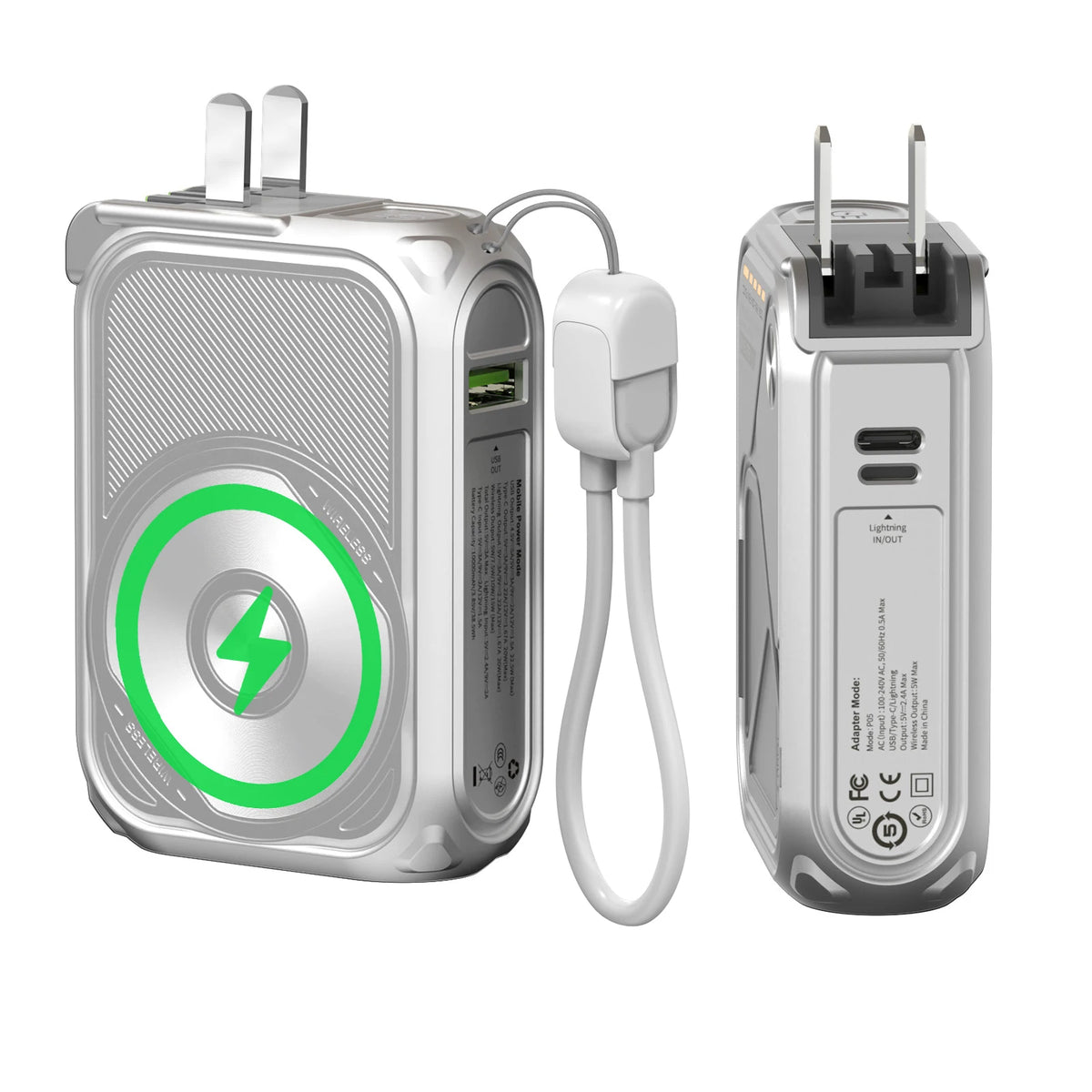 PRUNUS Magnetic Wireless Power Bank With Fast Charging Cables